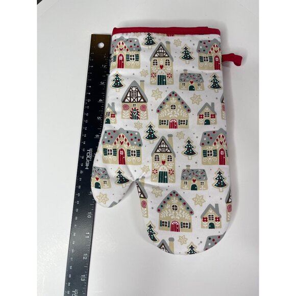 Wyatt Home Christmas Oven Mitt Gingerbread House Pot Holder Glove Red White - Picture 7 of 9